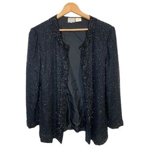 Sténay Vintage Beaded Black Blazer Jacket 100% Silk M